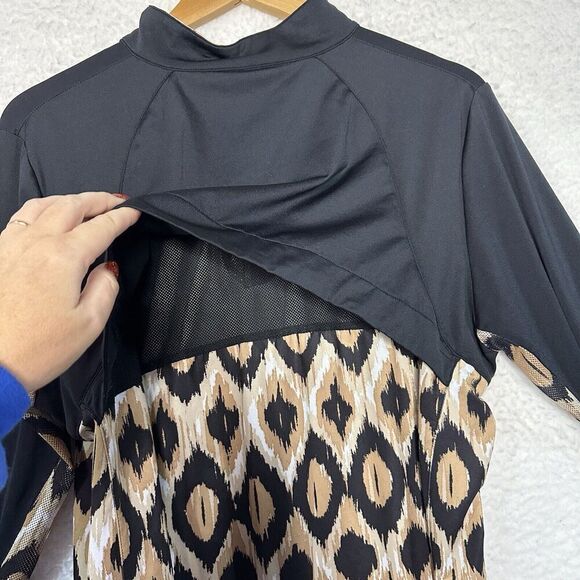San Soleil Shirt Women XL UPF 50 Black Leopard Cheetah So Cool Zip Pullover - Picture 5 of 7